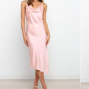 Petal & Pup Blush Pink Cypress Draped Cowl Satin Side Slit Midi Slip Dress 8US